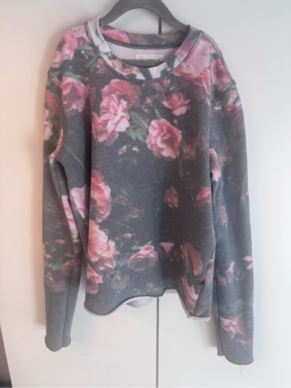 Sol Angeles Pink Floral Crewneck Sweatshirt on Gray